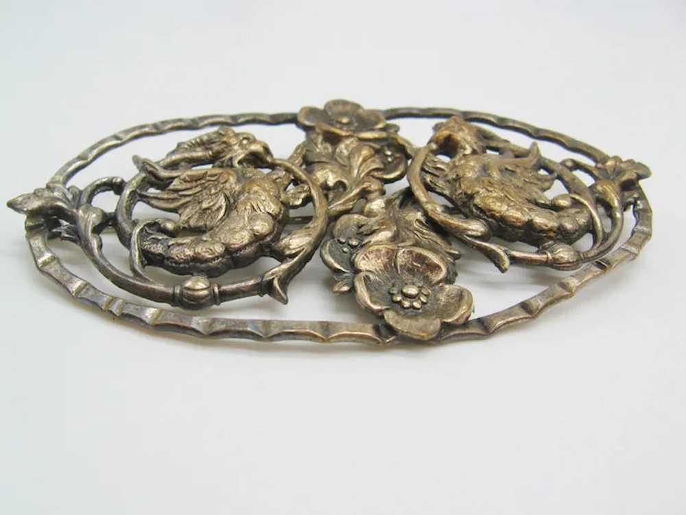 Vintage Silver tone Griffin-Winged Dragon Brooch-… - image 3