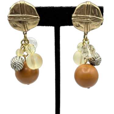 Vintage gold beaded tassel earrings - image 1