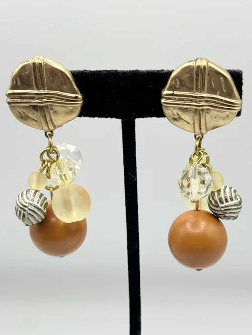 Vintage gold beaded tassel earrings - image 2