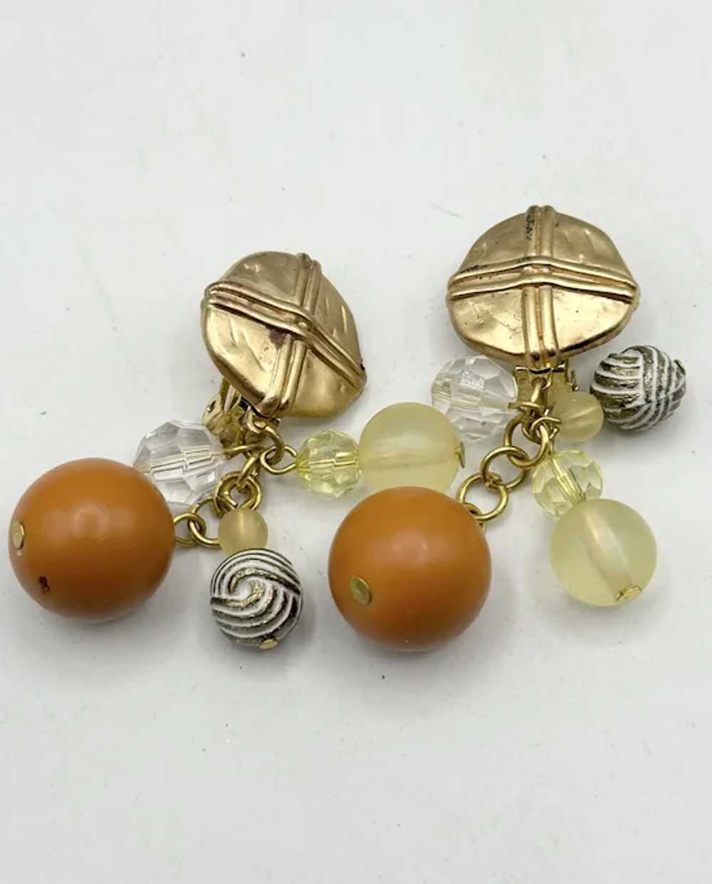 Vintage gold beaded tassel earrings - image 4