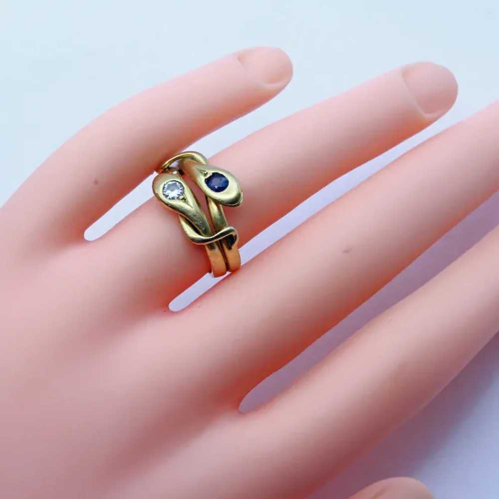 Antique Victorian double snake ring 18k gold diam… - image 11