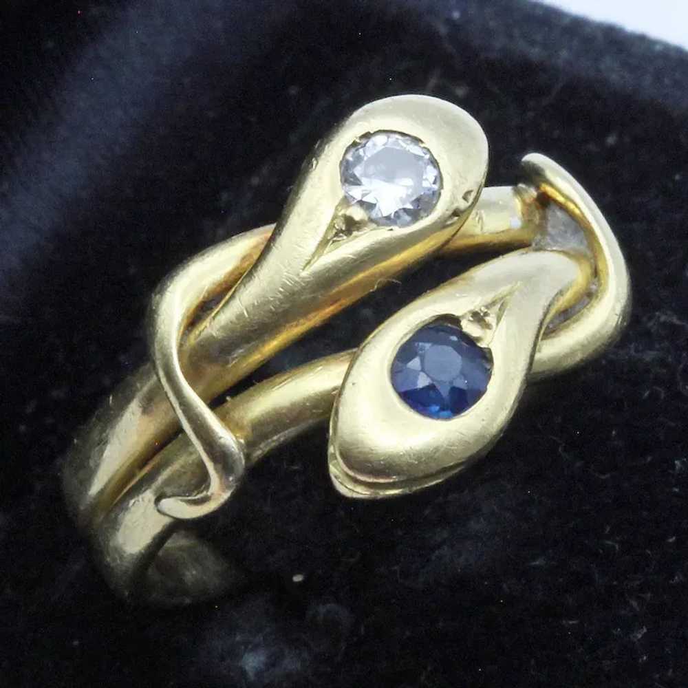 Antique Victorian double snake ring 18k gold diam… - image 12