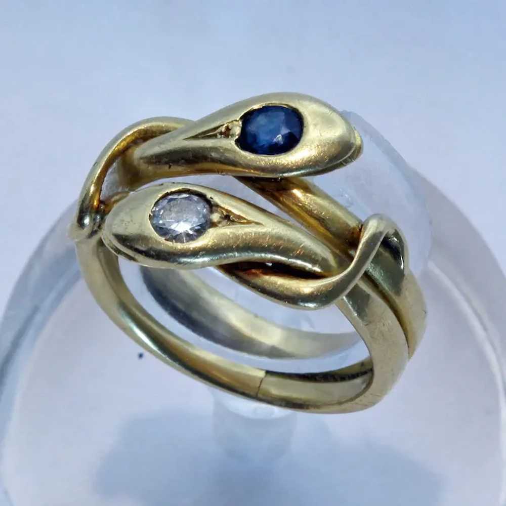 Antique Victorian double snake ring 18k gold diam… - image 3