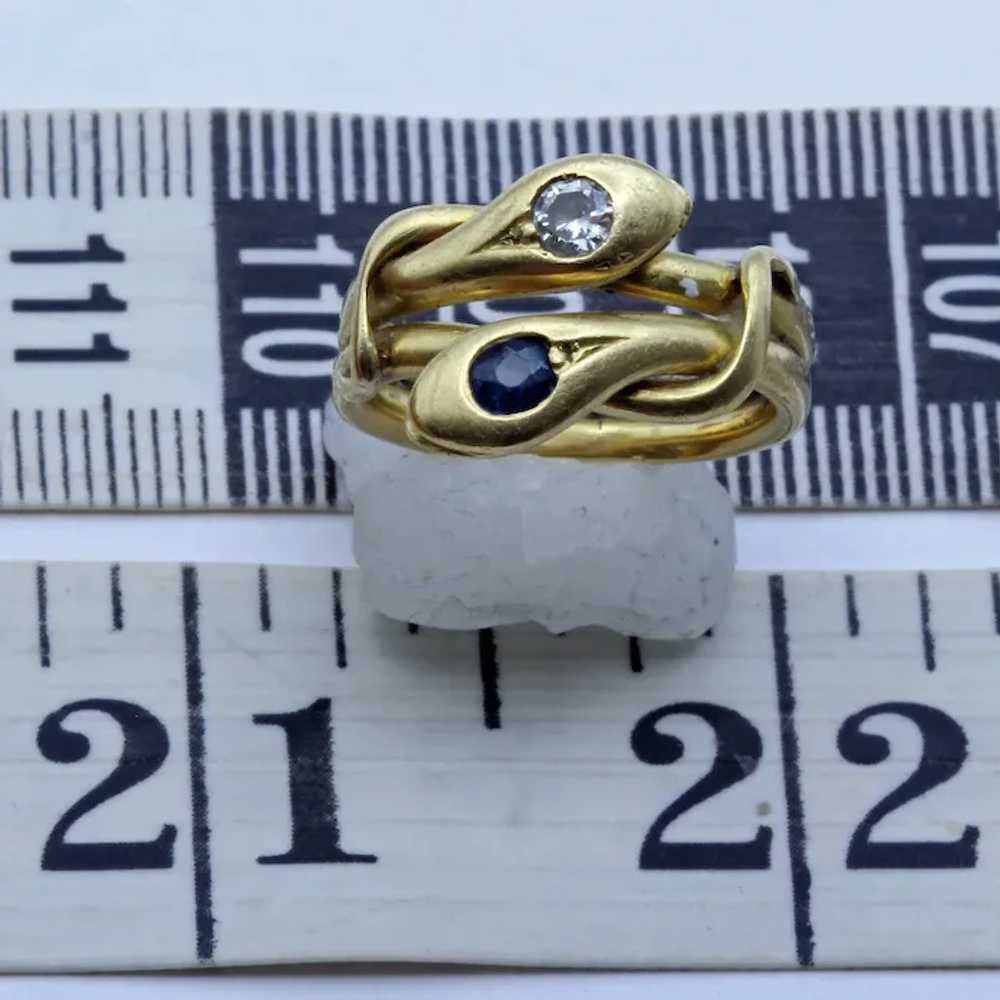 Antique Victorian double snake ring 18k gold diam… - image 4