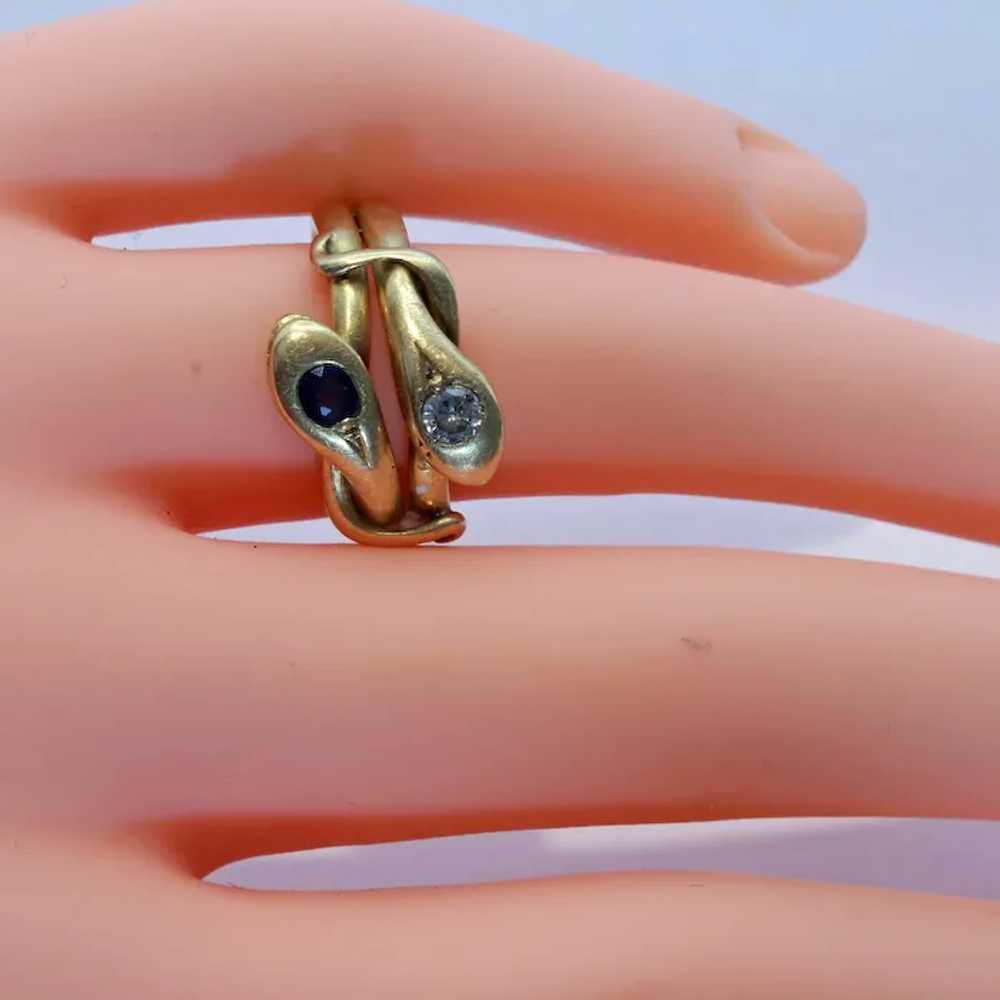 Antique Victorian double snake ring 18k gold diam… - image 5