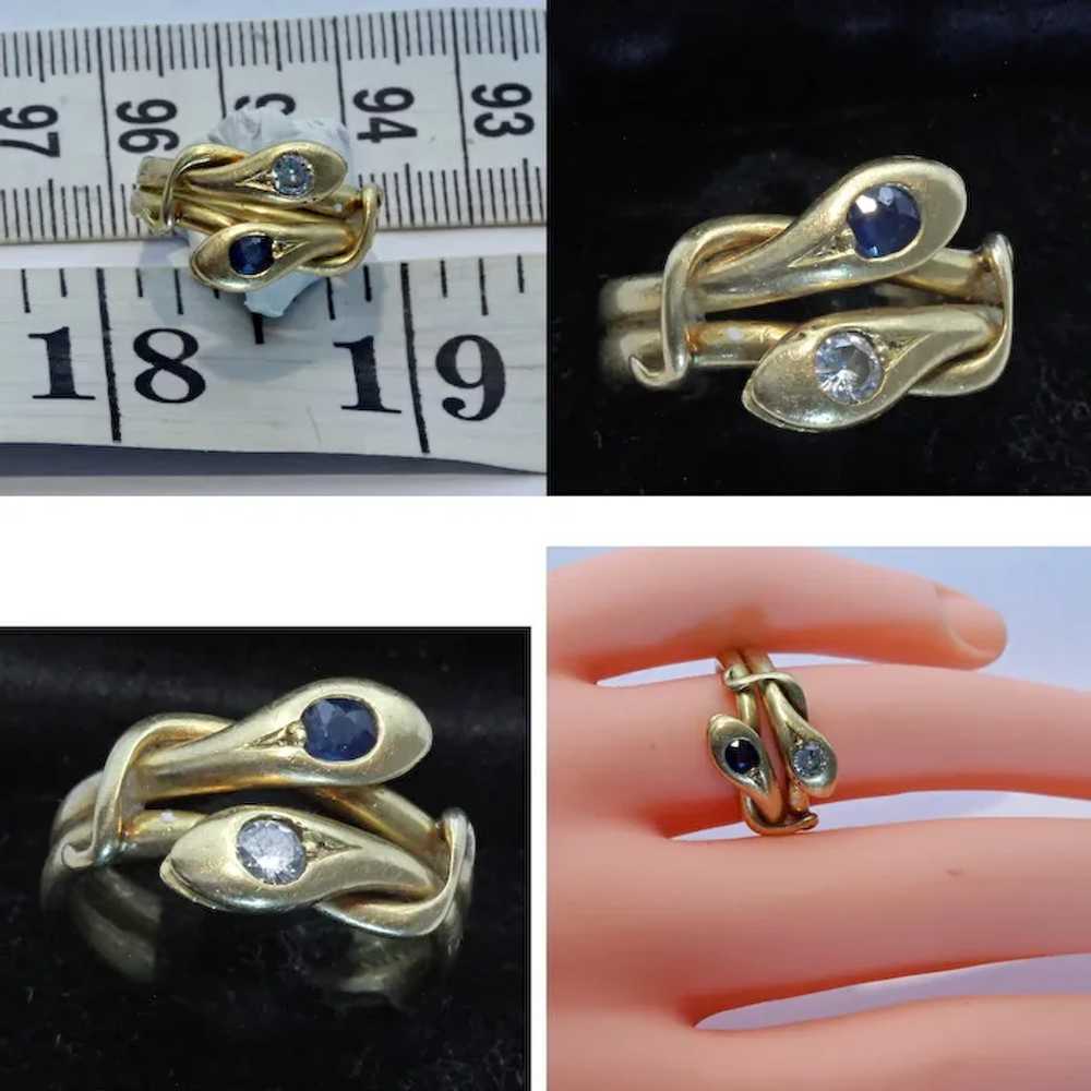 Antique Victorian double snake ring 18k gold diam… - image 9