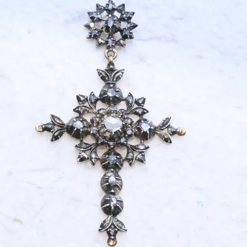 Antique Pendant Cross Gold Silver Diamonds Georgi… - image 10