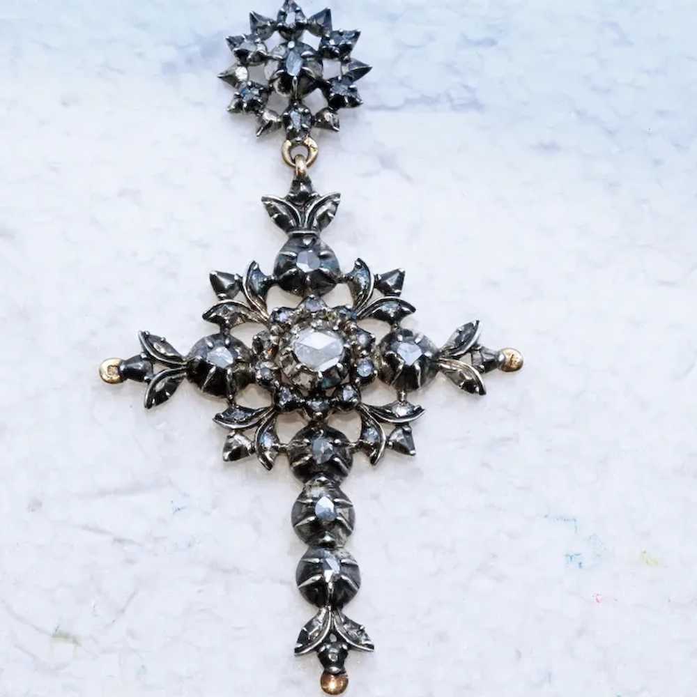 Antique Pendant Cross Gold Silver Diamonds Georgi… - image 2