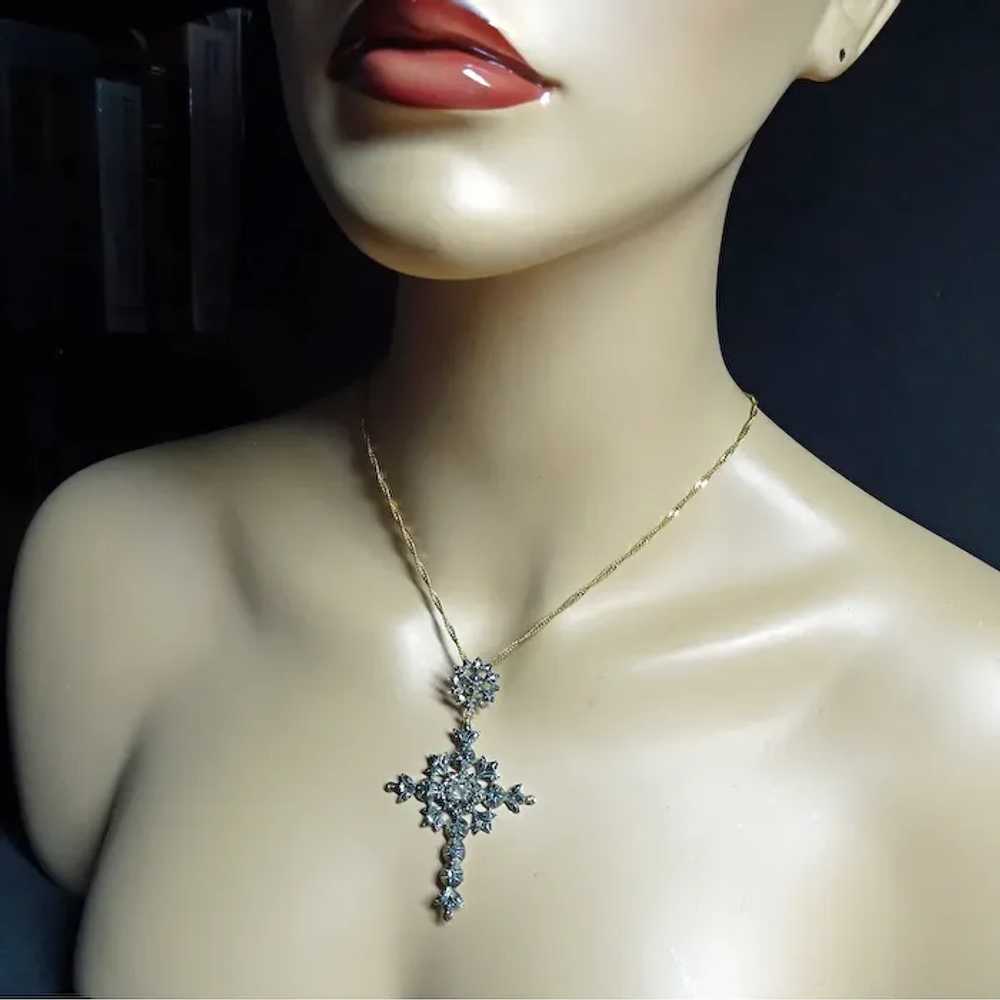 Antique Pendant Cross Gold Silver Diamonds Georgi… - image 5