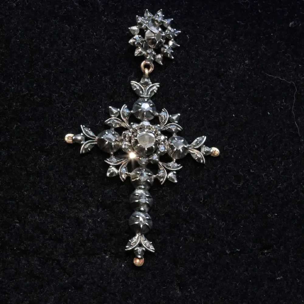 Antique Pendant Cross Gold Silver Diamonds Georgi… - image 9