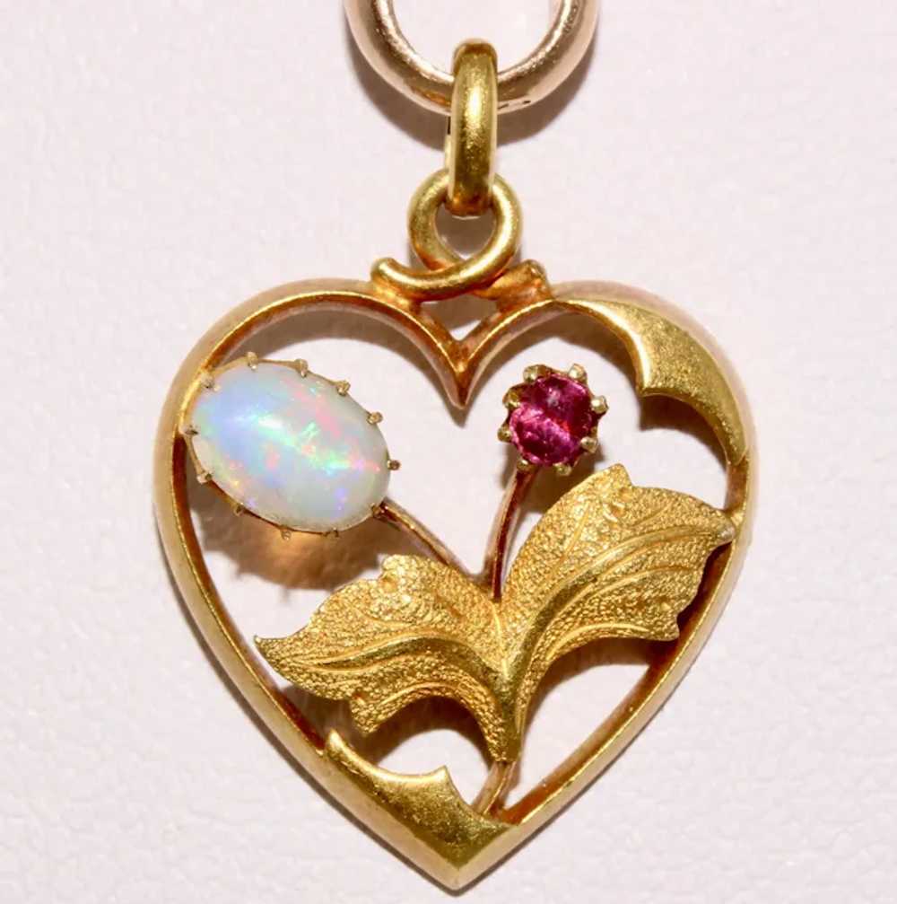 Antique Victorian Art Nouveau 15K Gold Opal Ruby … - image 10