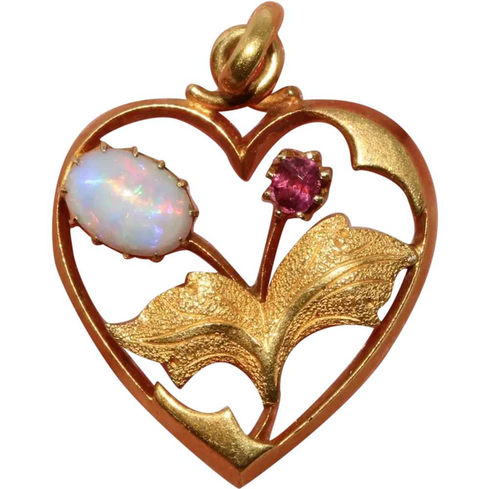 Antique Victorian Art Nouveau 15K Gold Opal Ruby … - image 1