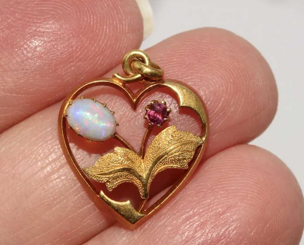 Antique Victorian Art Nouveau 15K Gold Opal Ruby … - image 2