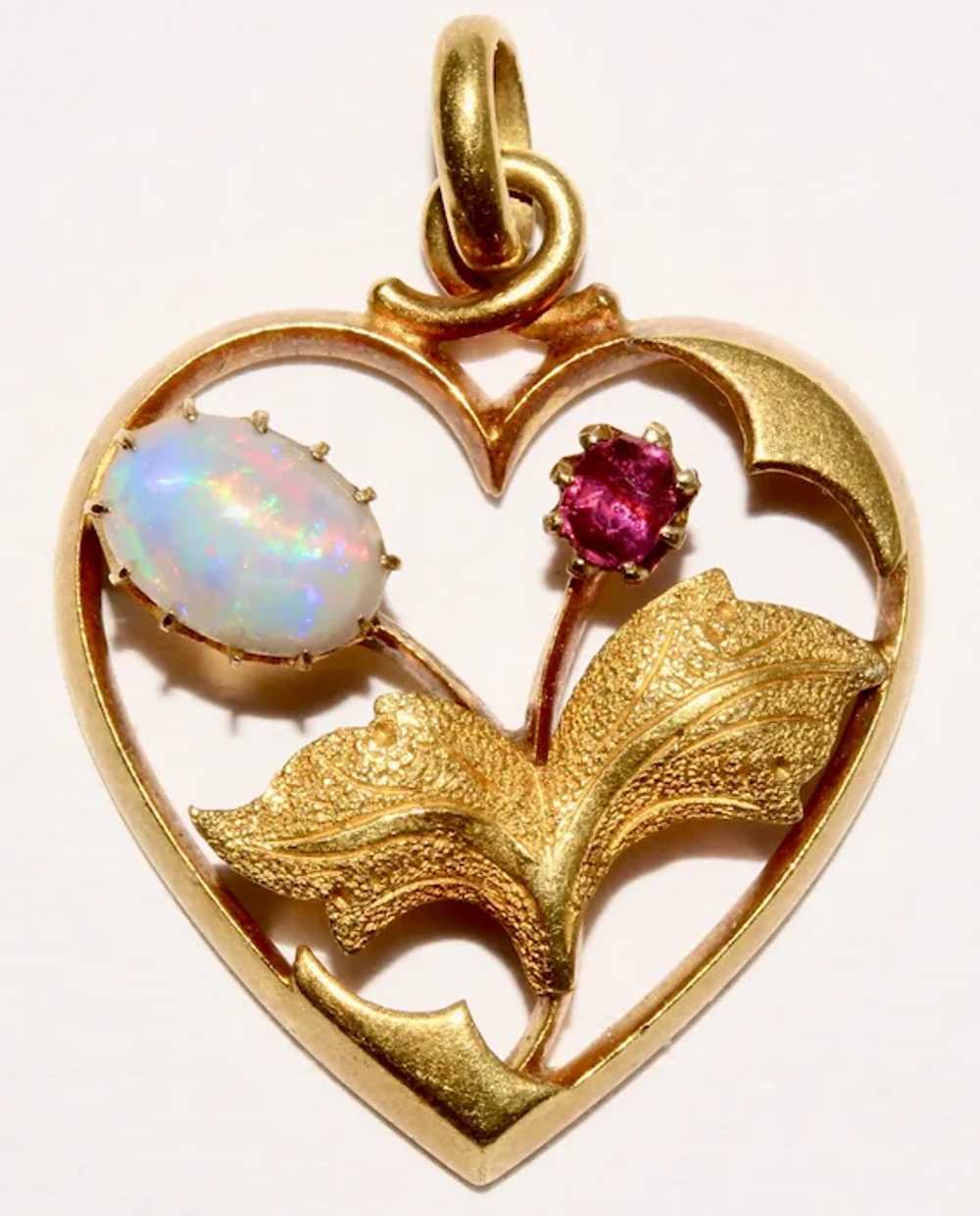 Antique Victorian Art Nouveau 15K Gold Opal Ruby … - image 6