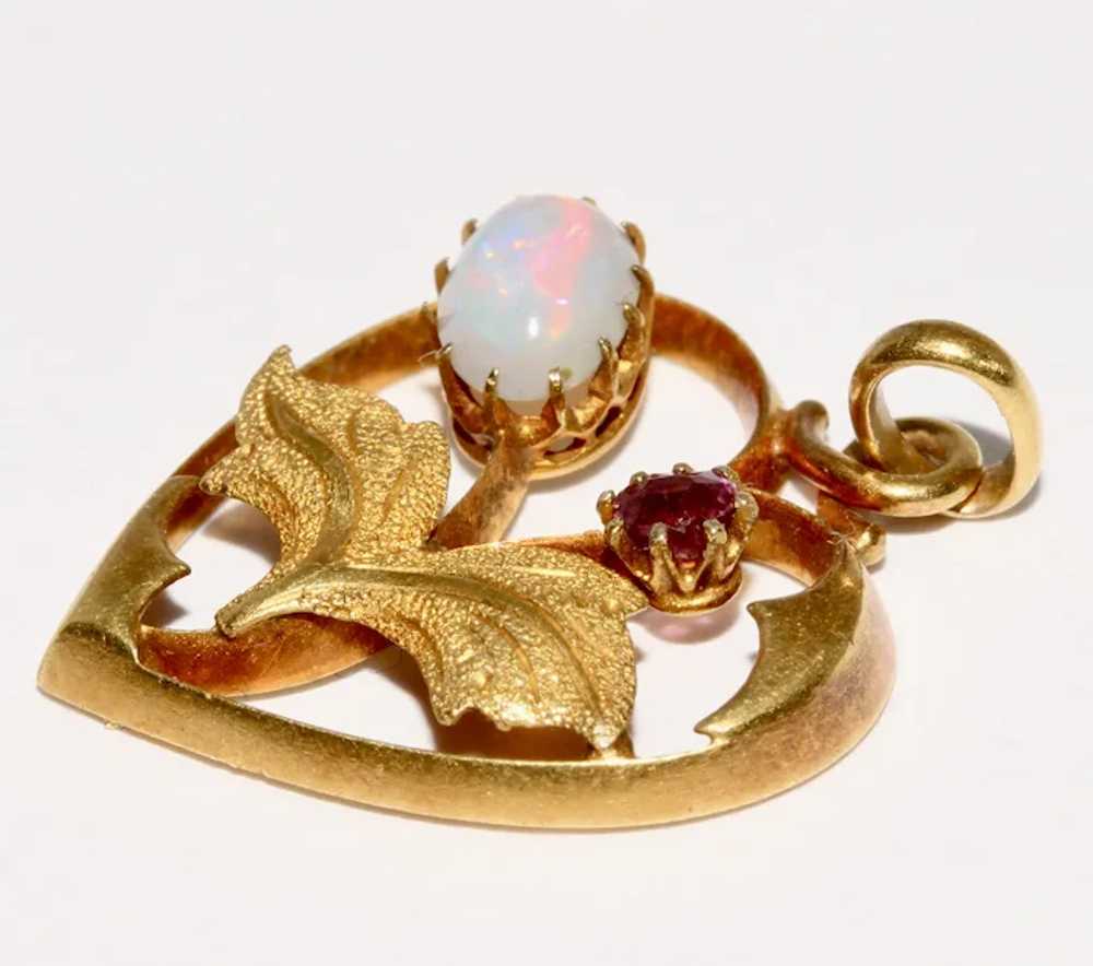 Antique Victorian Art Nouveau 15K Gold Opal Ruby … - image 7