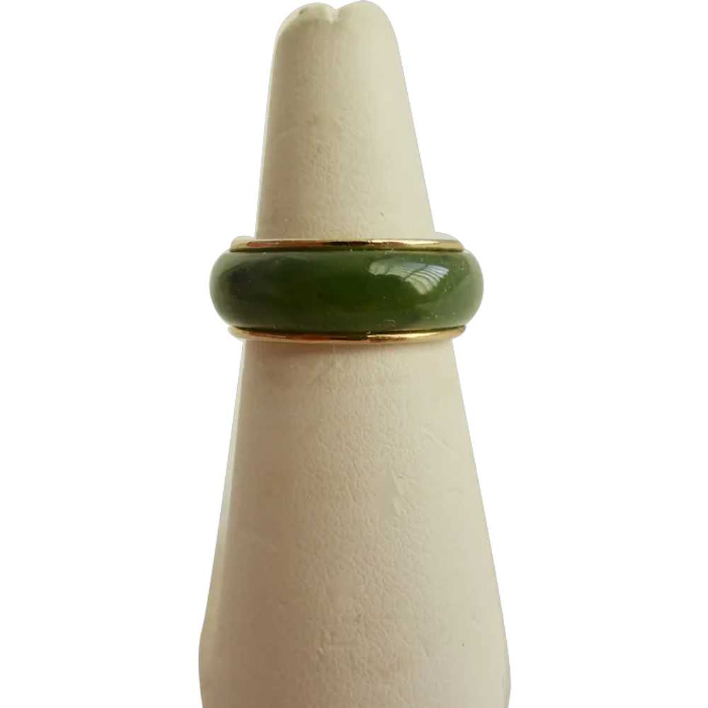 Nephrite Green Jade Band Set in Gold tone Band, 6… - image 1