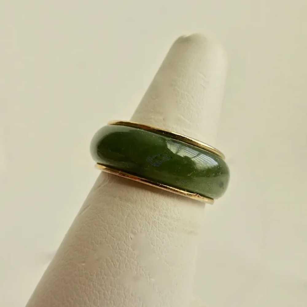 Nephrite Green Jade Band Set in Gold tone Band, 6… - image 2