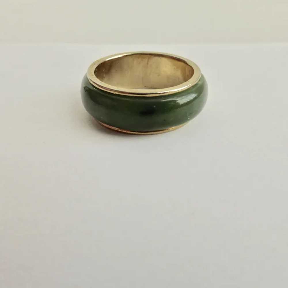 Nephrite Green Jade Band Set in Gold tone Band, 6… - image 3