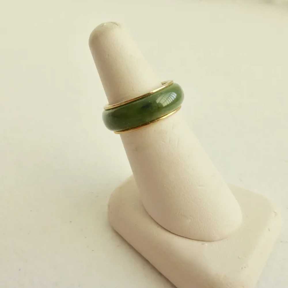 Nephrite Green Jade Band Set in Gold tone Band, 6… - image 4