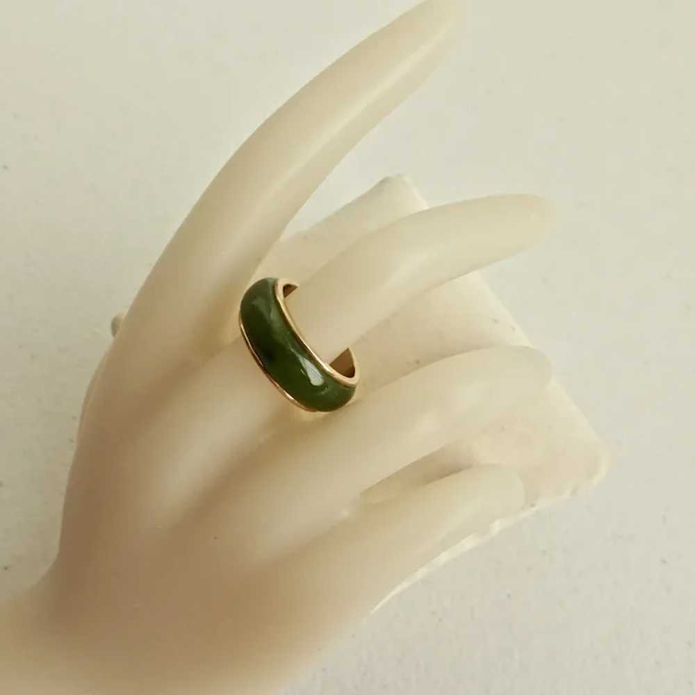 Nephrite Green Jade Band Set in Gold tone Band, 6… - image 5
