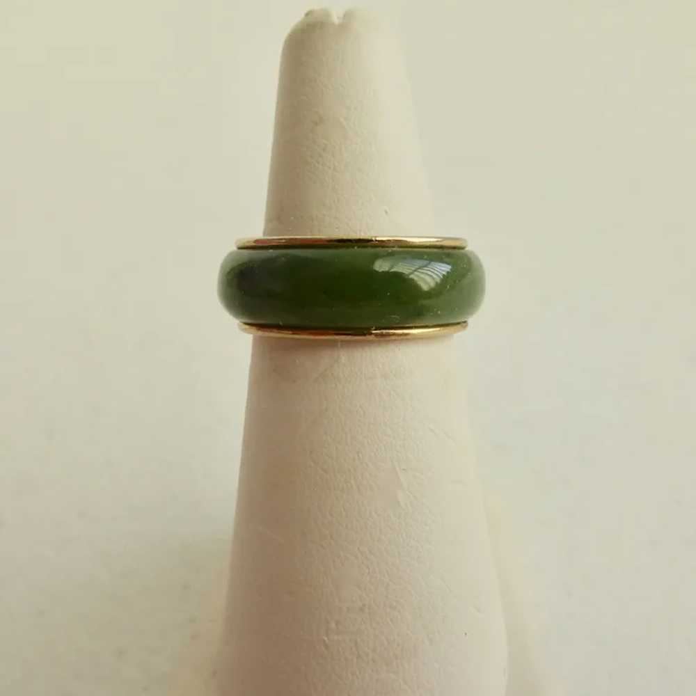 Nephrite Green Jade Band Set in Gold tone Band, 6… - image 9