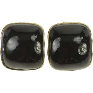 14K 1960's Vintage Curved Black Onyx Earrings Yell