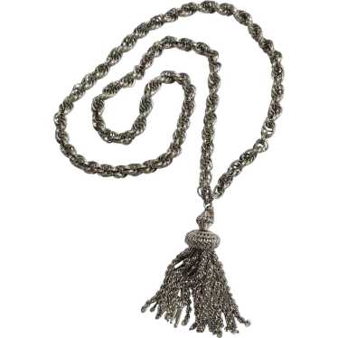Monet Damita 1960's tassel pendant necklace silver