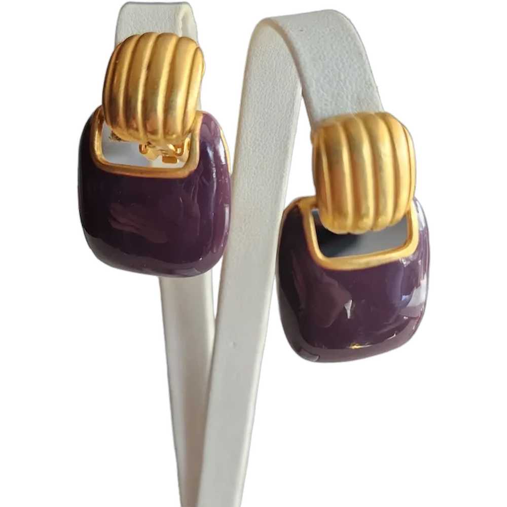 Vintage 80s Enamel Clip Earrings (A4264) - image 1
