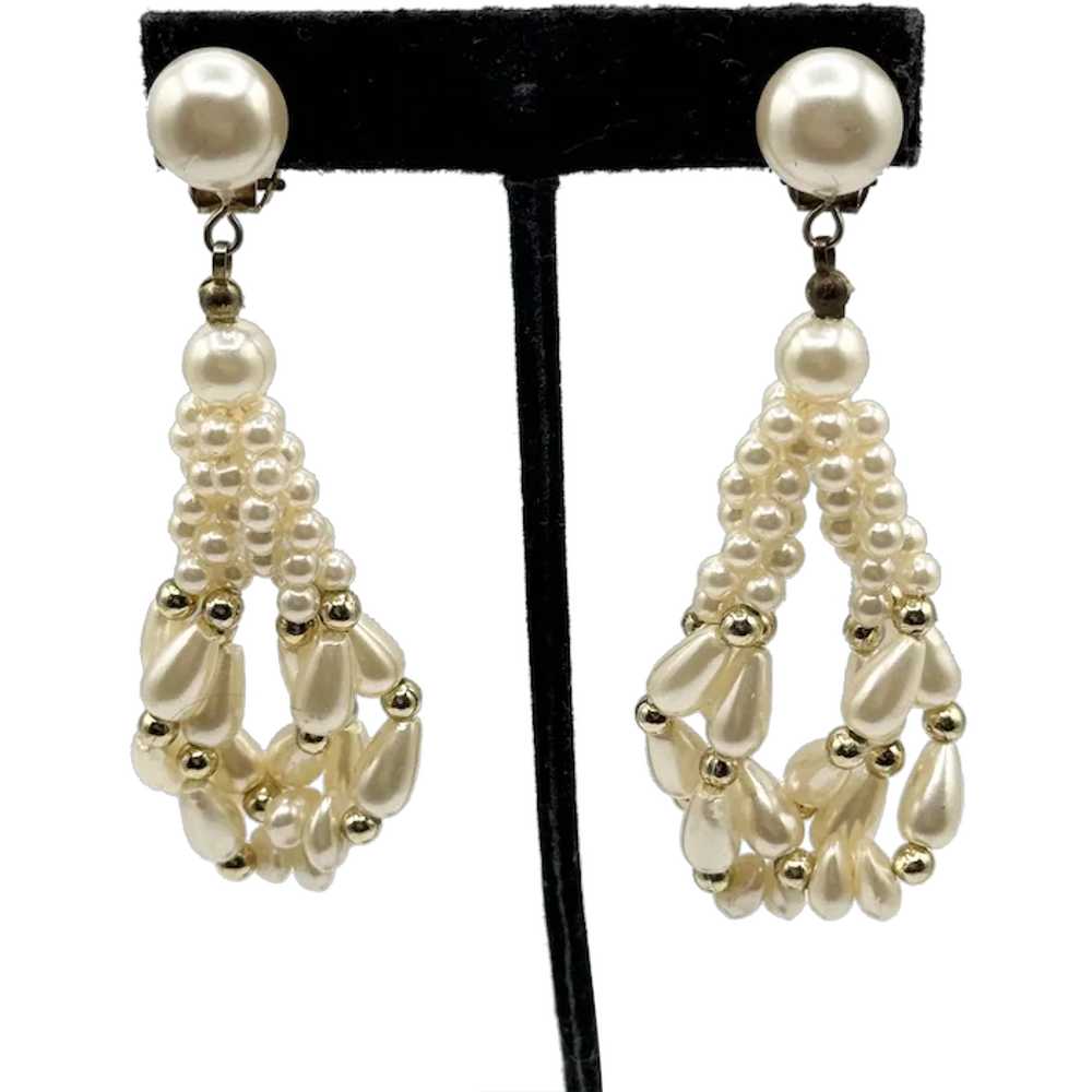 Vintage white beaded pearl tassel earrings - image 1