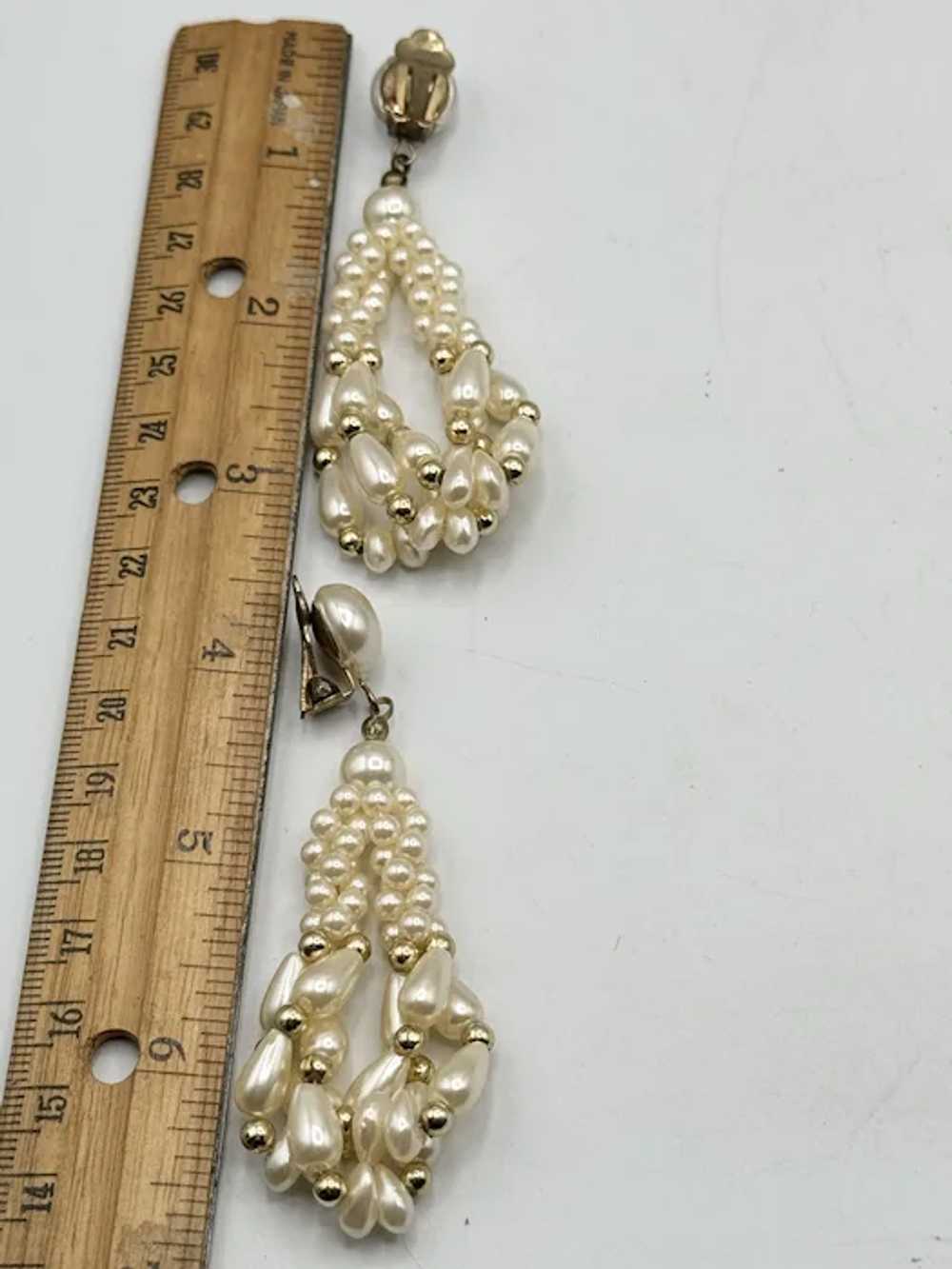 Vintage white beaded pearl tassel earrings - image 5