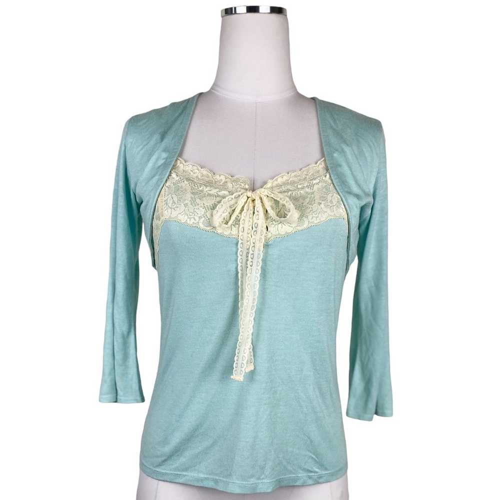 Japanese Brand Coquette Lace Cami Crop Cardigan B… - image 1