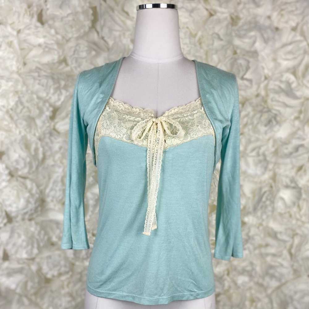 Japanese Brand Coquette Lace Cami Crop Cardigan B… - image 2