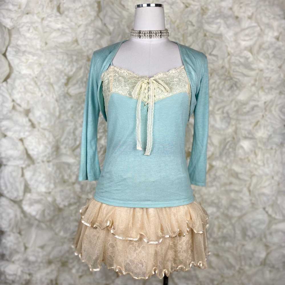 Japanese Brand Coquette Lace Cami Crop Cardigan B… - image 9