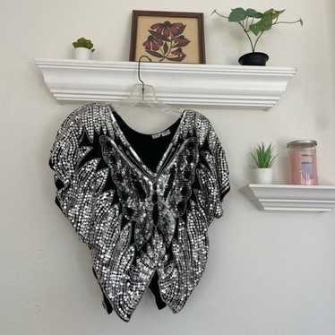 Vintage silk and sequined butterfly top