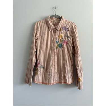 Johnny Was Striped Embroidered Floral
Button Up S… - image 1