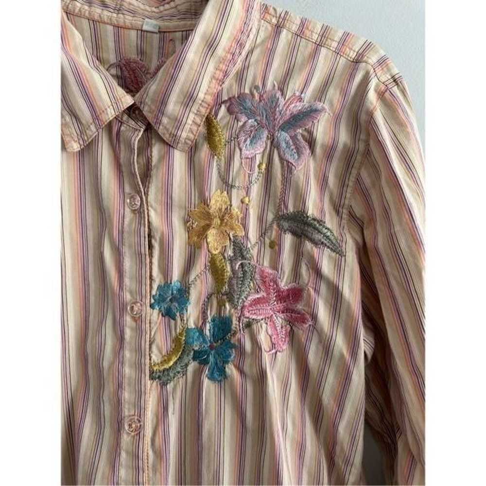 Johnny Was Striped Embroidered Floral
Button Up S… - image 3