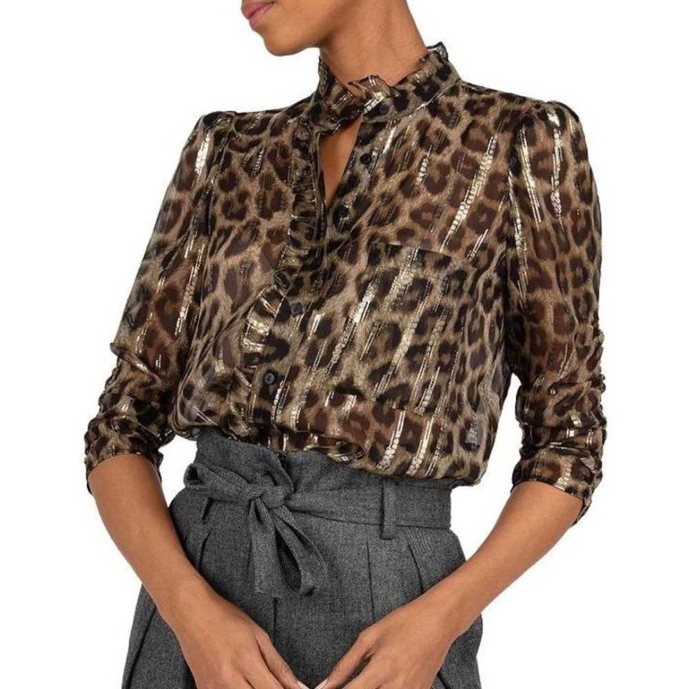 Ba&sh Jaura Silk Blouse XSmall Leopard Animal Pri… - image 1