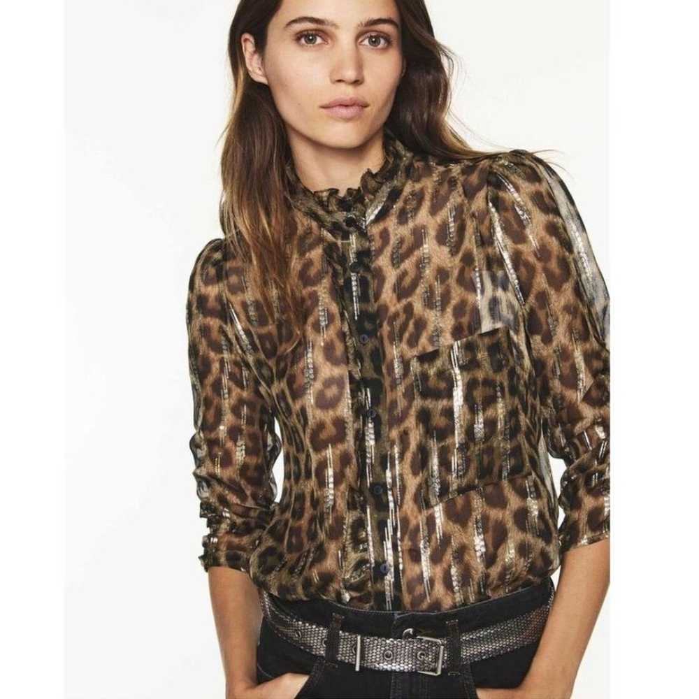 Ba&sh Jaura Silk Blouse XSmall Leopard Animal Pri… - image 2