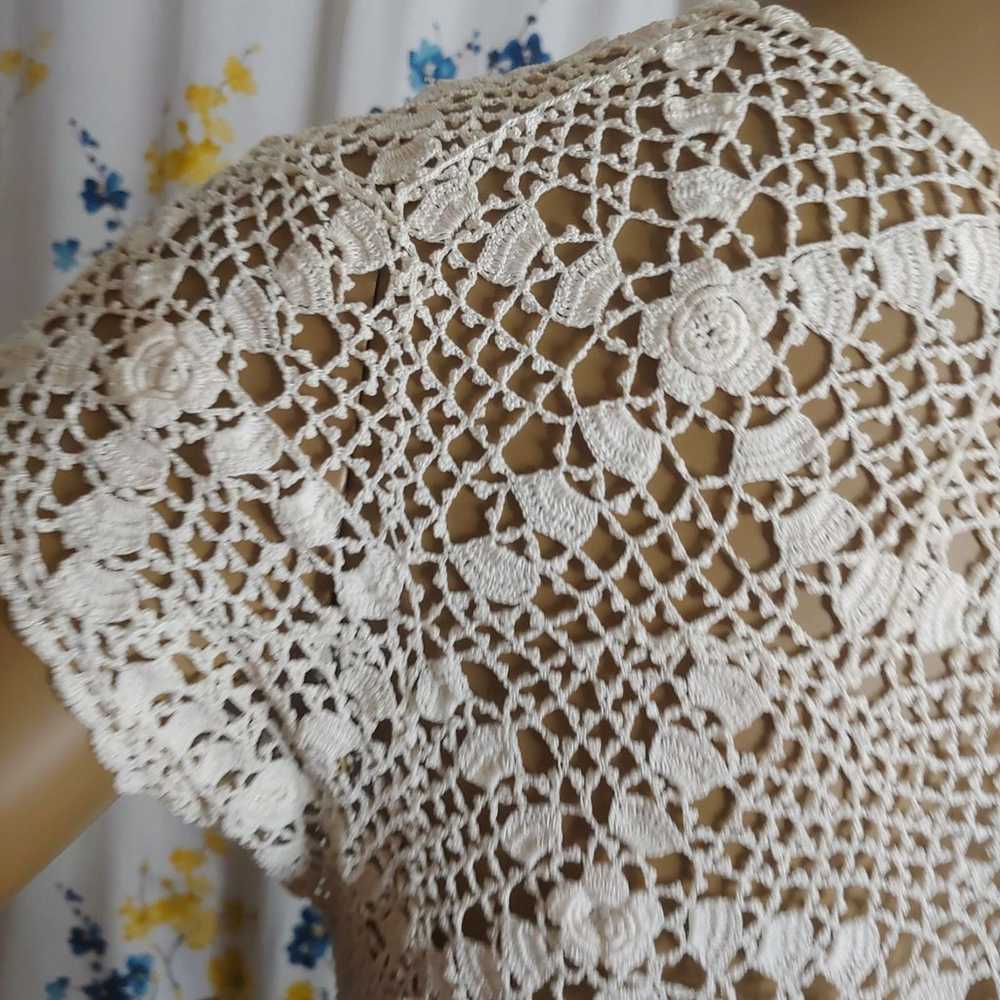 Sheer mesh lace crochet ivory white top - image 7
