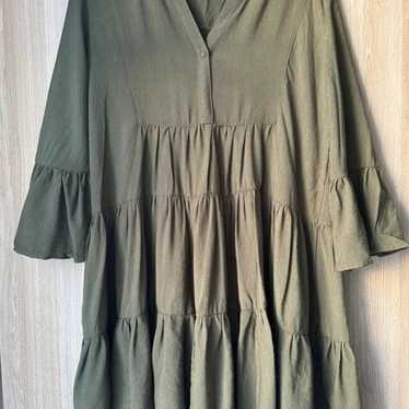 Khaki ruffled flowing dress