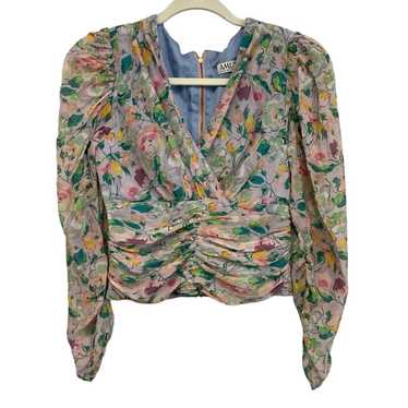 Amur Silk Floral Print Ruched Waist Long Sleeve T… - image 1