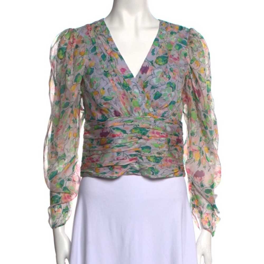 Amur Silk Floral Print Ruched Waist Long Sleeve T… - image 2