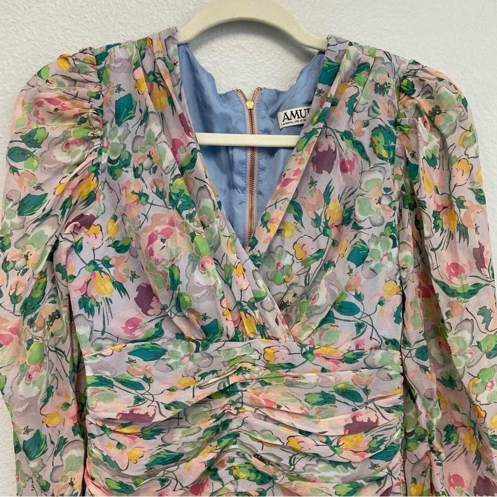 Amur Silk Floral Print Ruched Waist Long Sleeve T… - image 4
