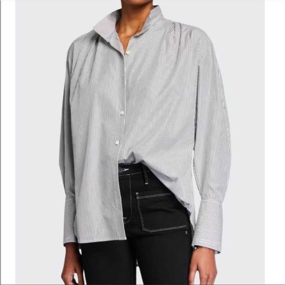Frame Pleated Pinstripe Clean Collar Button Down … - image 1