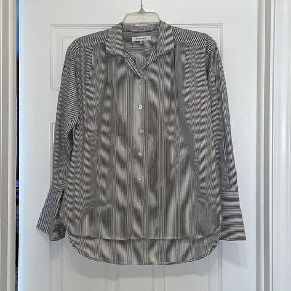 Frame Pleated Pinstripe Clean Collar Button Down … - image 6