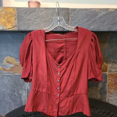 Frame Shirred Silk Peplum Button Down