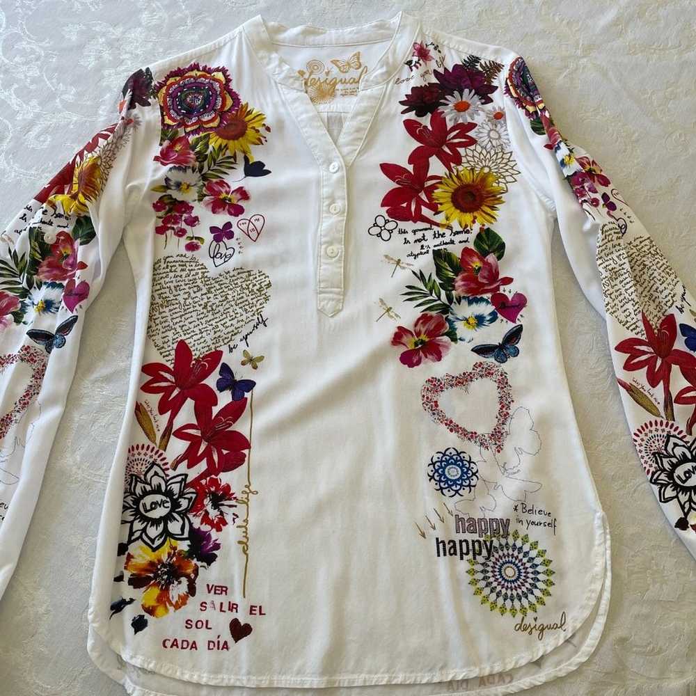 DESIGUAL New White Colorful Floral Top, Size S - image 10