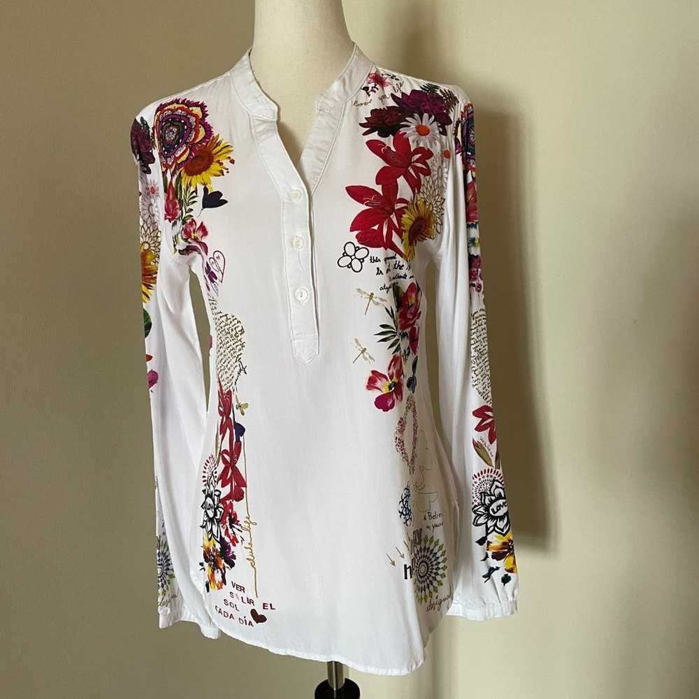 DESIGUAL New White Colorful Floral Top, Size S - image 1