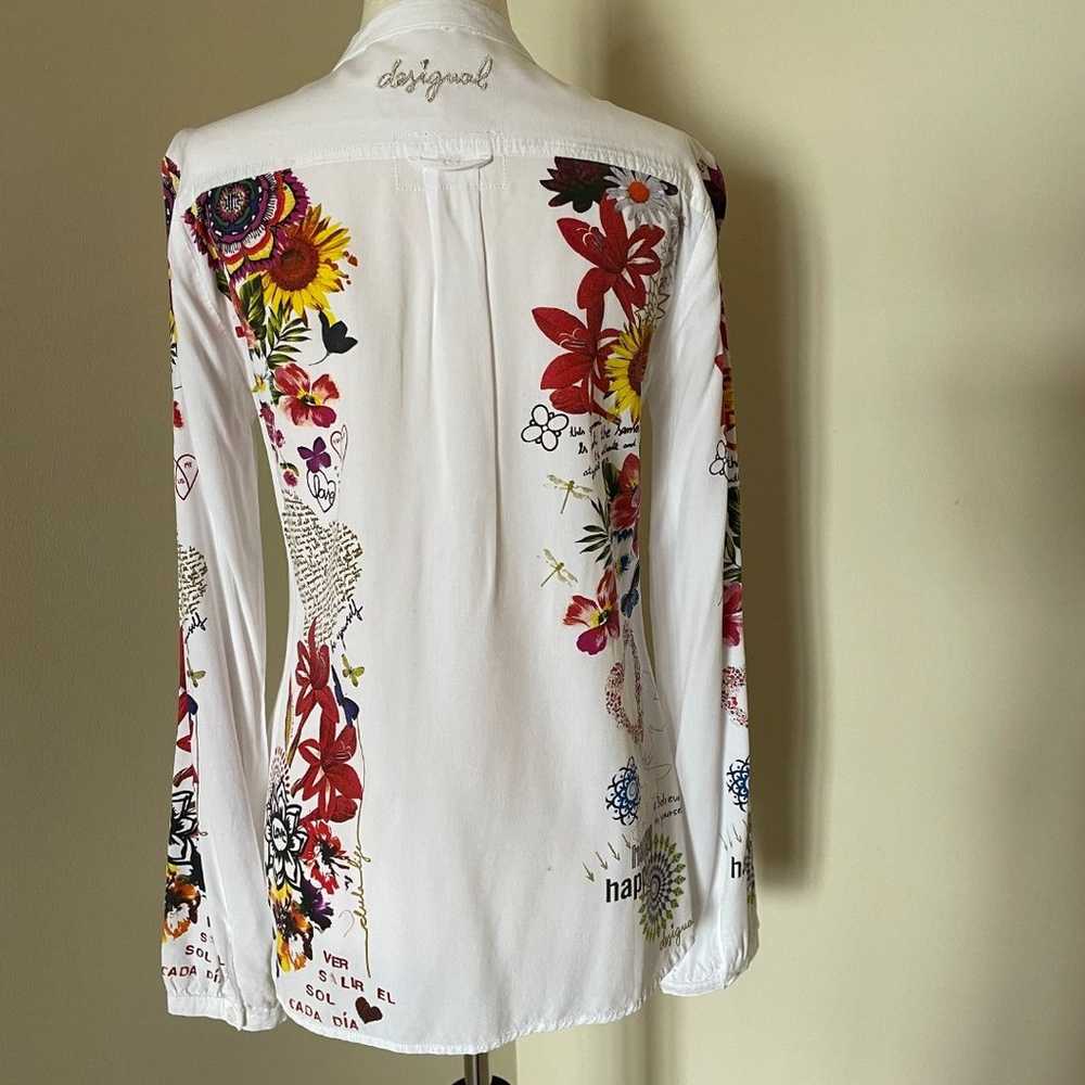DESIGUAL New White Colorful Floral Top, Size S - image 3