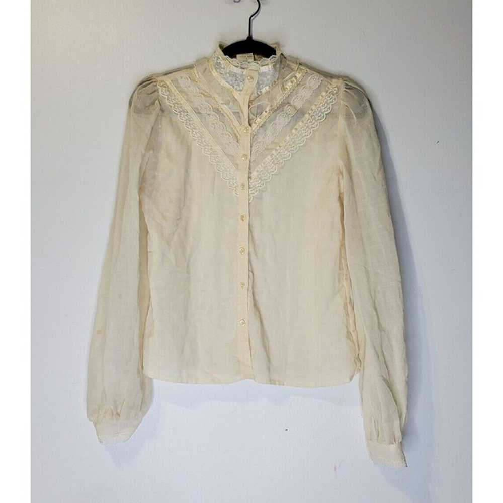 Vintage Gunne Sax Small Ivory Peasant Top Lace Hi… - image 1